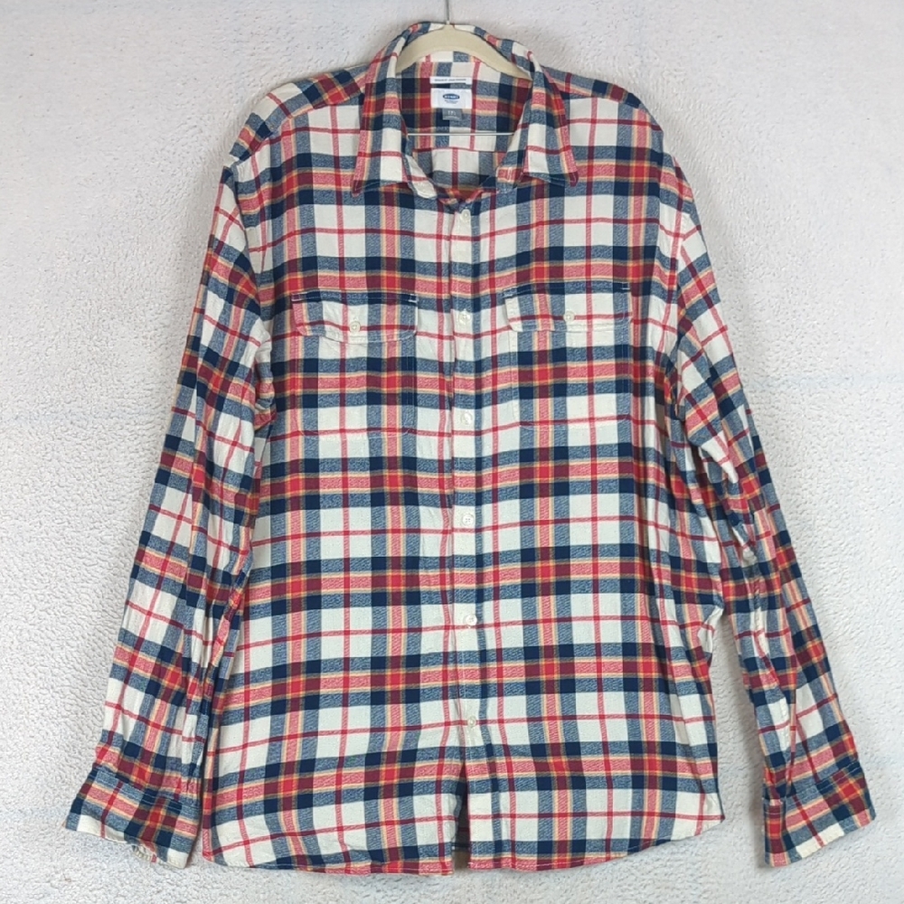 Old Navy Men's Red & Blue Plaid Button Down Shirt Size XXL